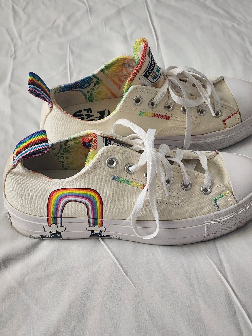 Converse Pride White Canvas Low-Top Sneakers with Rainbow Graphics